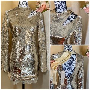 New Sequins Cut Out Shoulder Dress